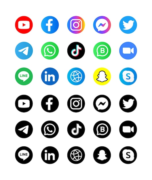 set of social media logos Social media icons of Facebook Instagram YouTube Twitter Telegram