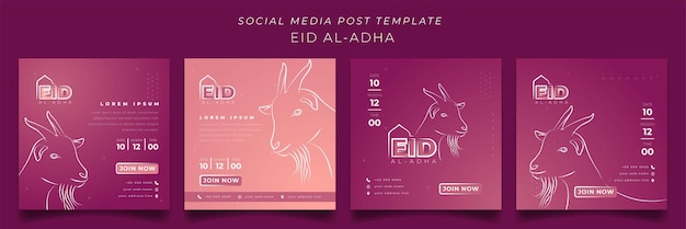 Vector set of social media post template for eid al adha islamic holiday in pink background design