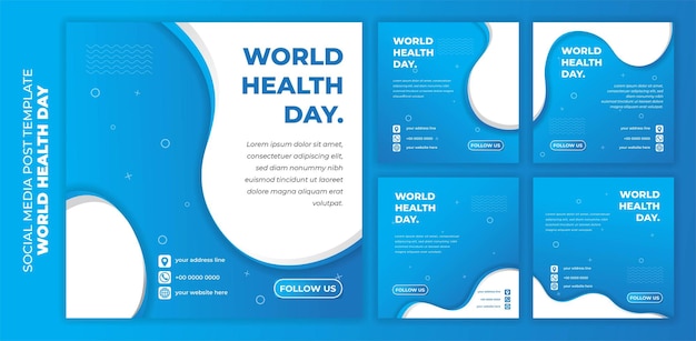 Set of social media post template for Health Day with sporty blue design