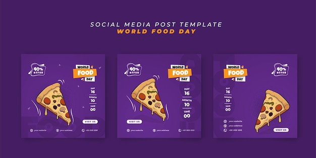 Vector set of social media post template in purple background for world food day design