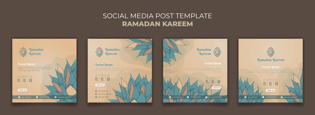 Vector set of social media post template for ramadan kareem design with simple grass design