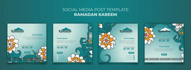 Vector set of social media post template for ramadan kareem with floral background design