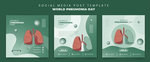 Set of social media post template with lungs design in green background design