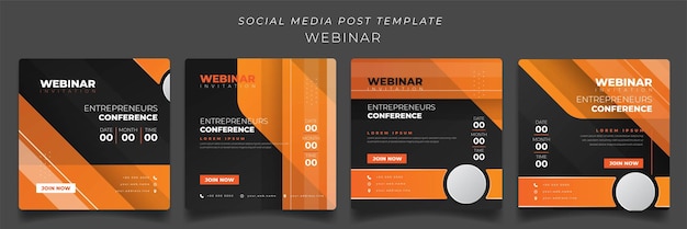 Set of social media post template with orange geometric background for online advertisement design