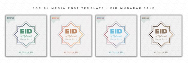 Vector set of social media post template with white background design for eid design