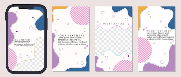 set of social media story background templates with colorful curved elements. trendy style post