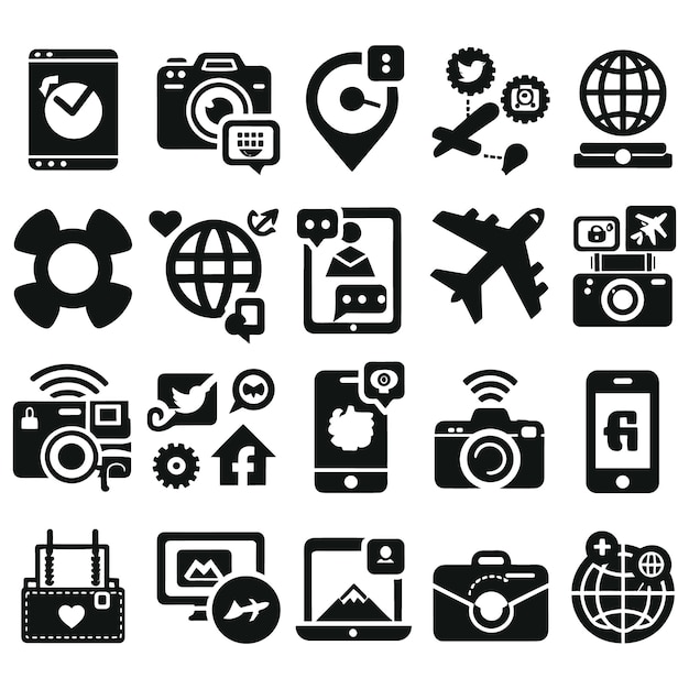 Set of social Media Vector Icons Silhouette Editable File or EPS