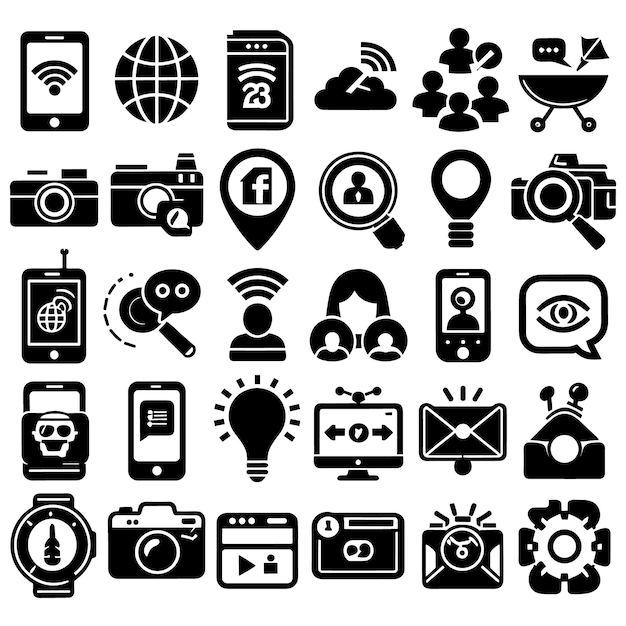 Set of Social Media Vector Icons Silhouette