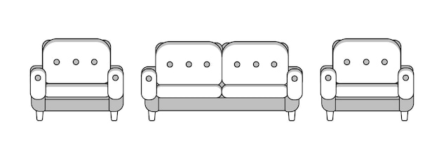 Set of sofa and armchairs Lineart vector image