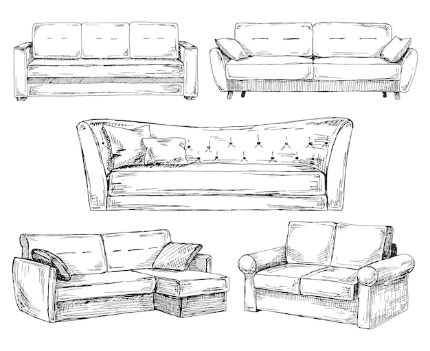 Set of sofas isolated on white backgroundVector illustration in