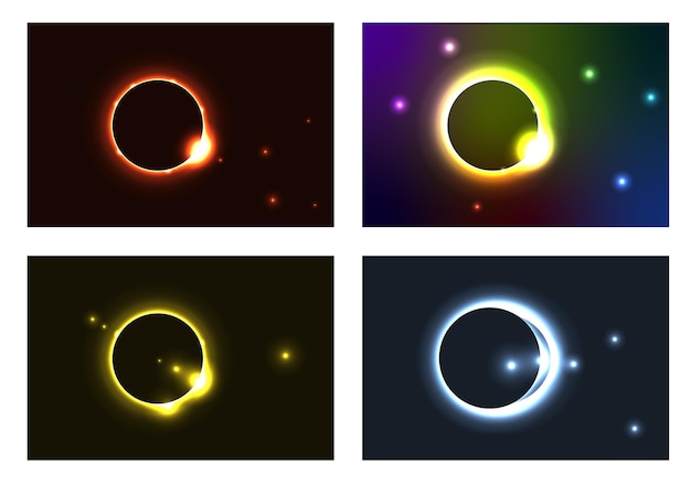 Vector set of solar eclipse effect vector illustration of a solar eclipse in a dark sky