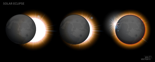 Vector set of solar eclipse phases 3d illustration set of solar eclipse phases eps