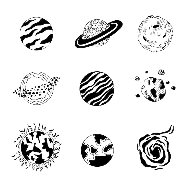 Vector set solar system planets in universe outer space vector icons solar system planets sun saturn