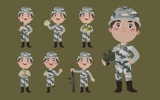 Set of soldier with different poses