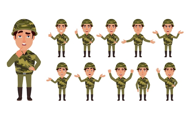 Set of soldier with different poses