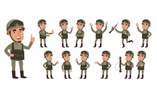 Set of soldier with different poses