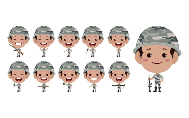 Set of soldier with different poses