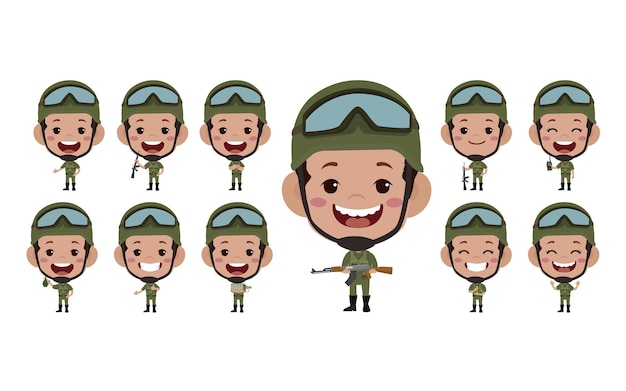 Set of soldier with different poses