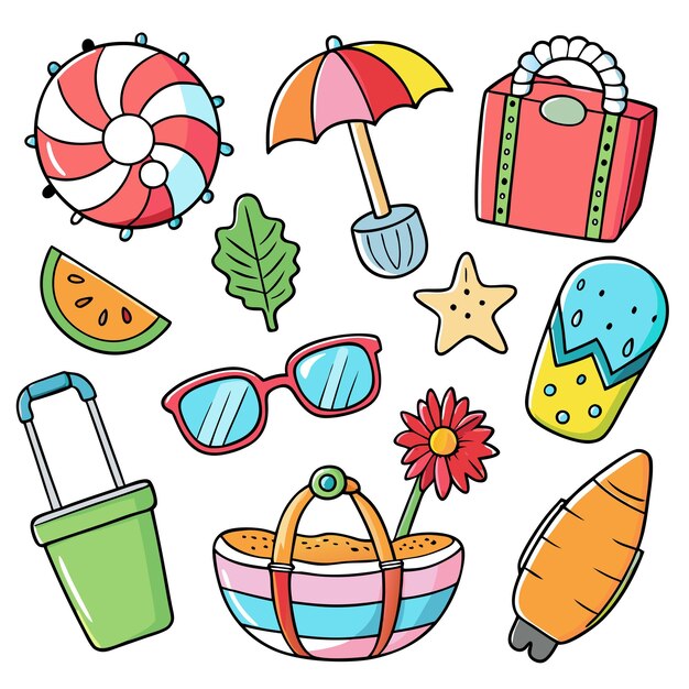 Vector set of some summer objects clipart vector art and illustration