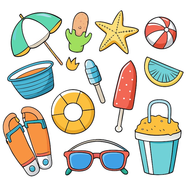 Vector set of some summer objects clipart vector art and illustration