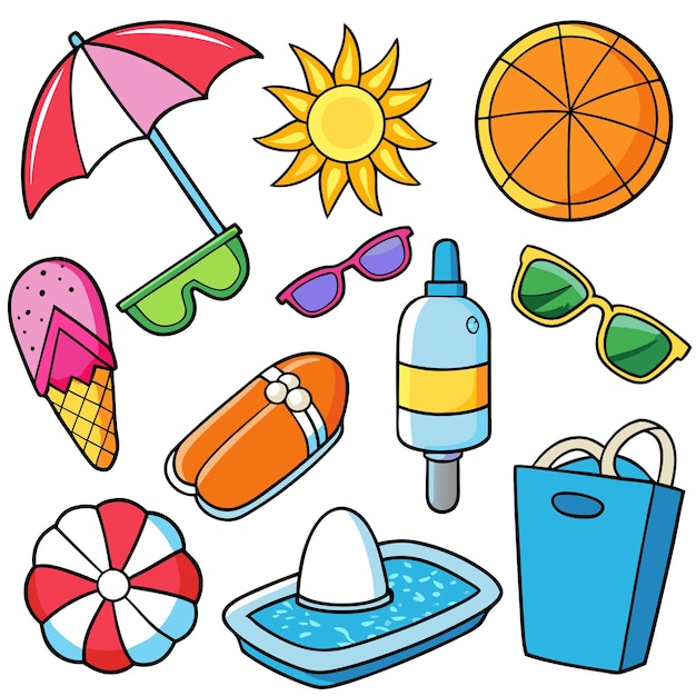 Vector set of some summer objects clipart vector art and illustration