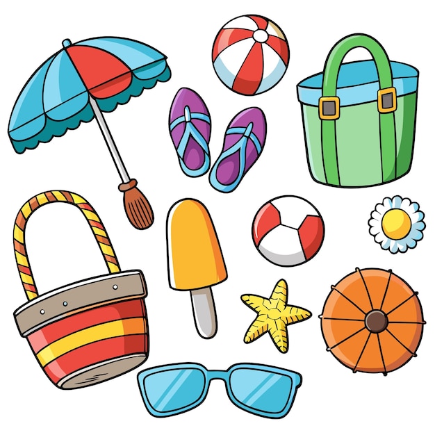 Vector set of some summer objects clipart vector art and illustration