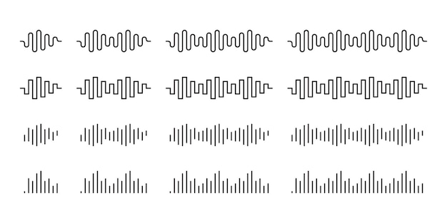 Vector a set of sound wave icons a sound spectrum of voice or music a sound waveform a sound wave line