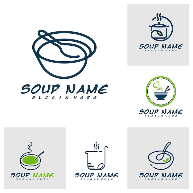 Set of Soup logo design concept Food Cooking logo vector Kitchen logo with pot full of vegetables