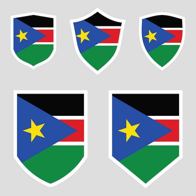 Set of South Sudan Flag in shield Shape frame