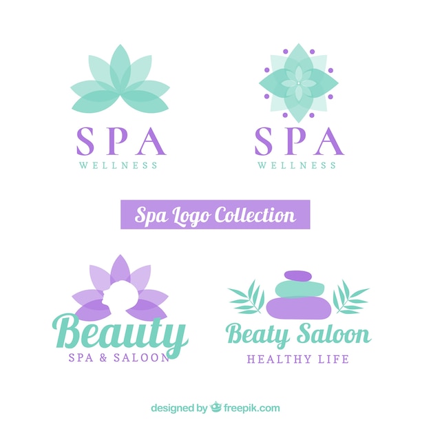 Set of spa center logos in flat style