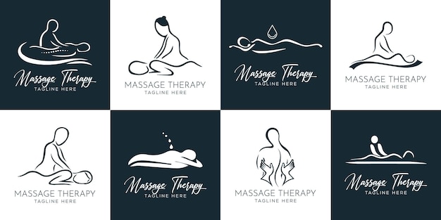 Set of Spa element Hand Drawn Logo with body and Leaves.Logo for spa and beauty salon premium vector