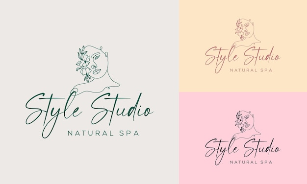 Set of Spa element Hand Drawn Logo with body and Leaves premium vector