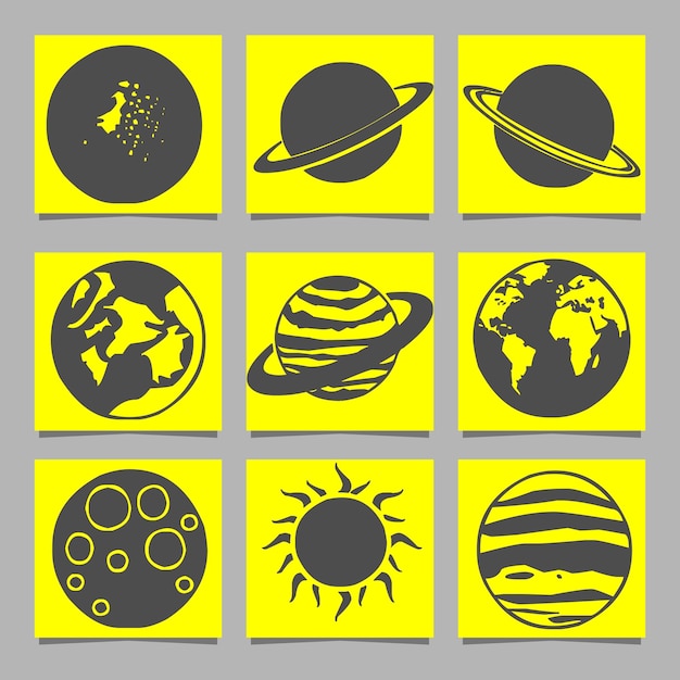 Vector set of space objects planets stars hand drawn vector