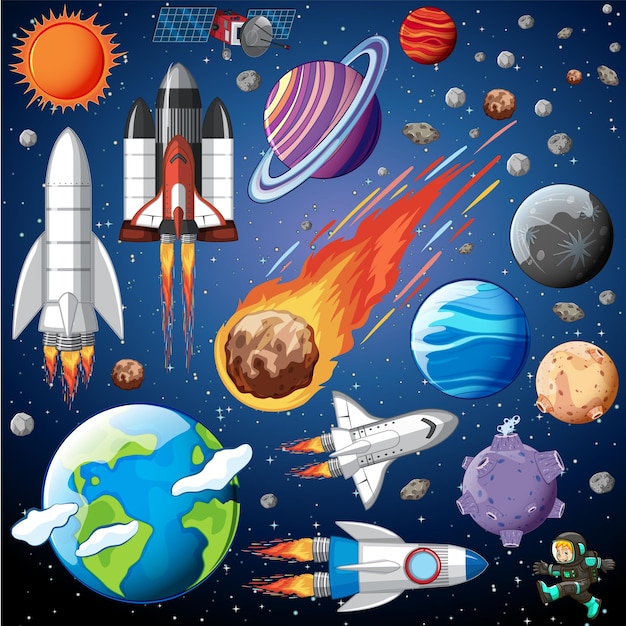 Set of space objects in space