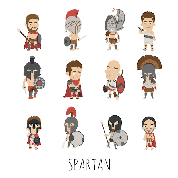 Set of spartan soldier costume characters 