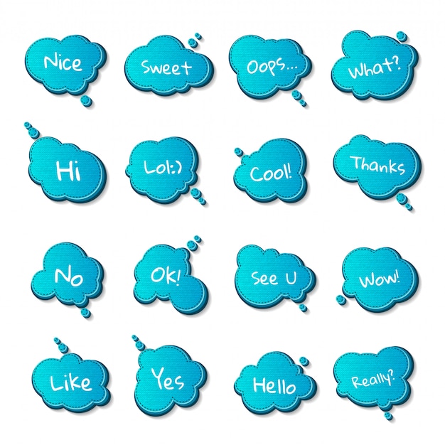 Set of speech balloons and quotes, comics blue thought bubbles.