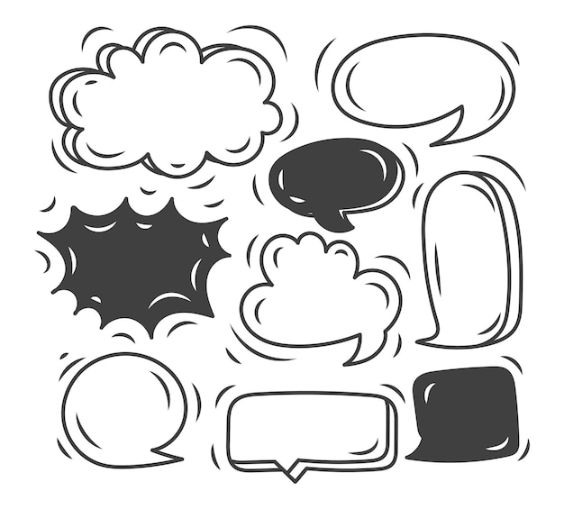 Set of speech bubble clouds for online chat with different words and colored shapes