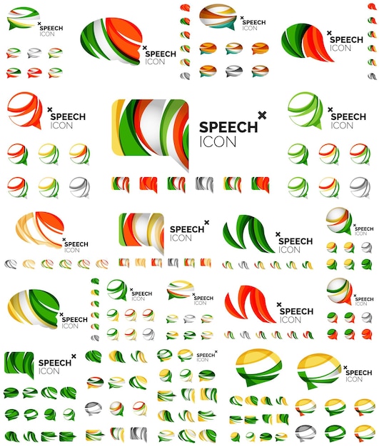 Set of speech bubble icons overlapping shapes style design