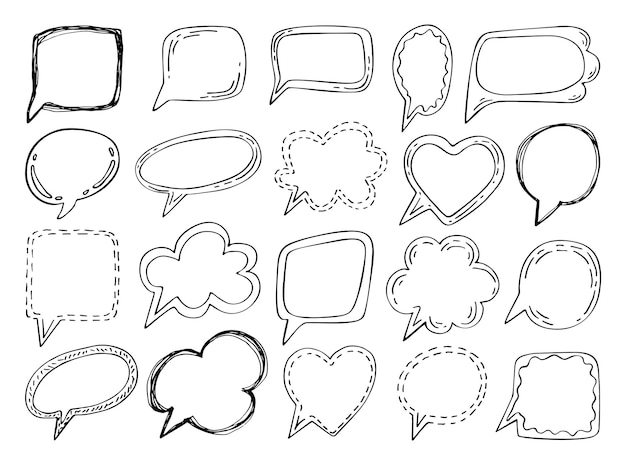 Set speech bubbles Blank text box badge thought message comic hand drawn line art illustration