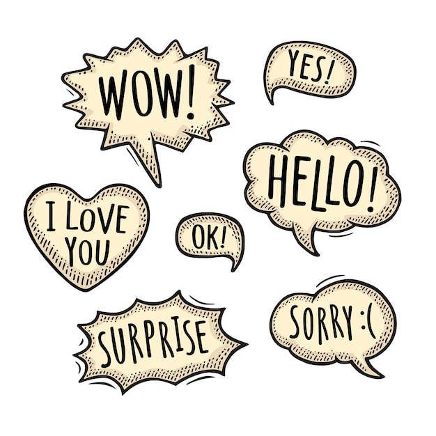 Set speech and thought bubbles Vintage vector engraving