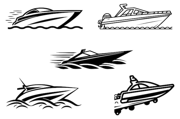 Set of speed boats outline vector on white background illustration