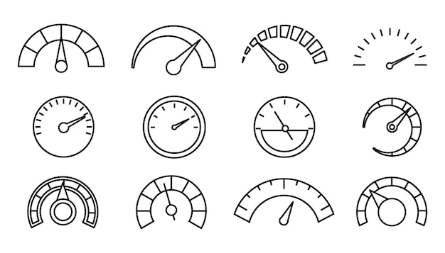 Set of speedometer icons Thin line