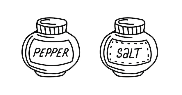 Set of spices salt and pepper  doodle style