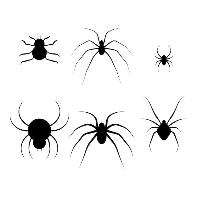 Set of spider silhouette icons isolated on white background Vector illustration