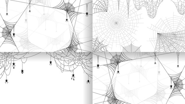 Vector set spiders on web collection with white backgroaund halloween background design element spooky