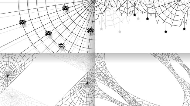 Vector set spiders on web collection with white backgroaund halloween background design element spooky