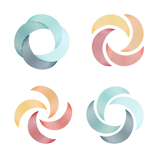 Set of spiral and swirl logo abstract logo, twisting shape, swirl of lines, round unusual logo.