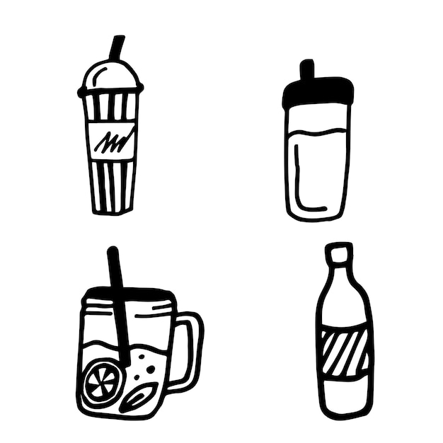 set of sports drinks doodle style