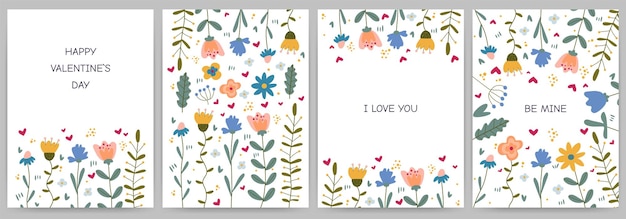 Set of spring cards Happy Valentine's Day, invitations, declaration of love