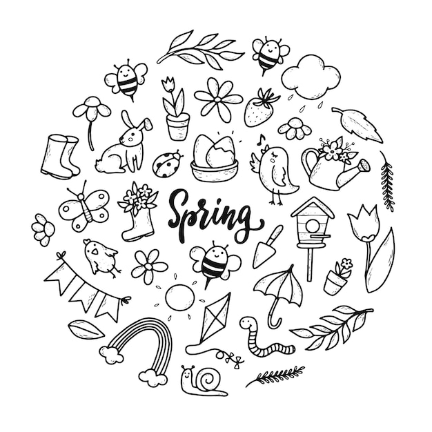 Vector set of spring doodles